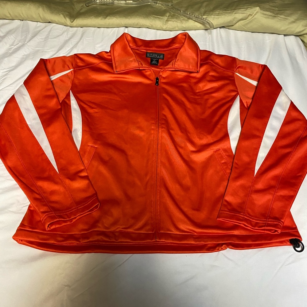 Retro style full zip orange and white jacket.